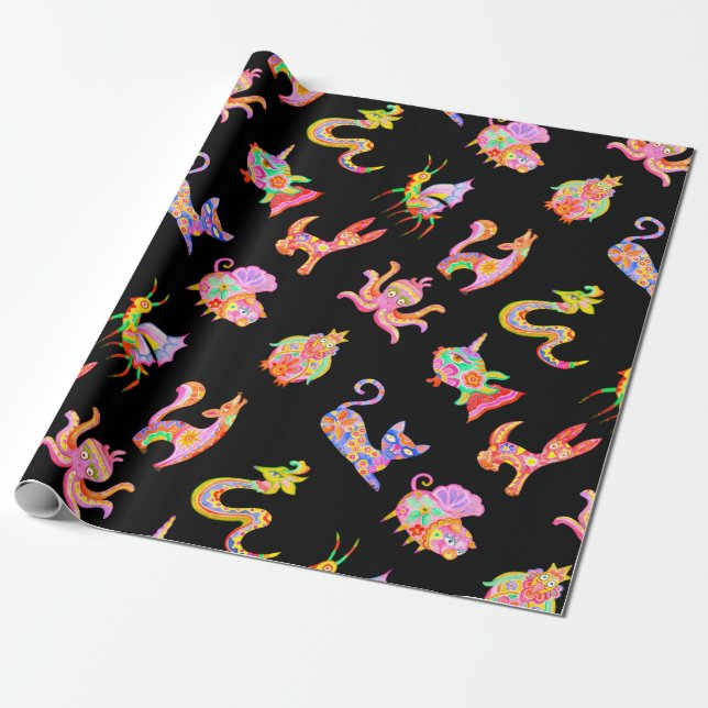 Papier Cadeau Alebrijes enveloppant du papier (Déroulé)