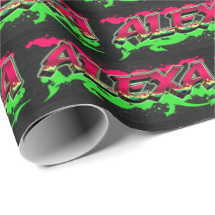 Papier Cadeau Alexa prénom Graffiti red green
