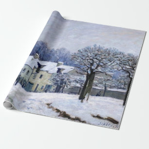 Papier Cadeau Alfred Sisley - Place Chenil à Marly, Effet Neige