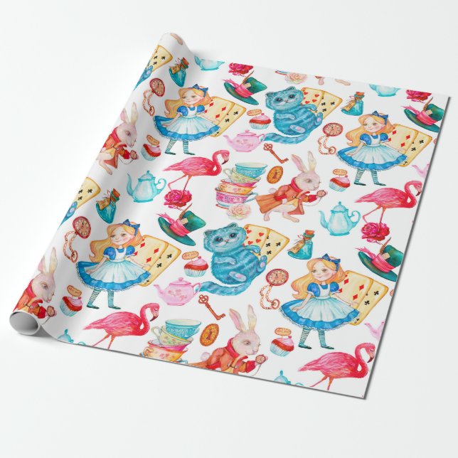 Papier Cadeau Alice au pays des merveilles Aquarelle (Déroulé)