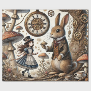 Papier Cadeau alice au pays des merveilles lapin blanc