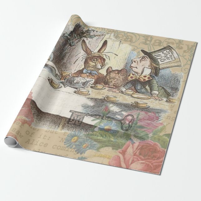 Papier Cadeau Alice au pays des merveilles Mad Tea Party Art (Déroulé)