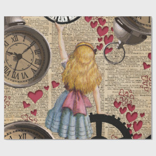 Papier Cadeau Alice au pays des merveilles voyageant à temps