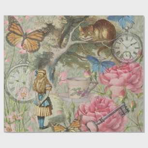 Papier Cadeau Alice Cheshire Chat Wonderland Tree Garden
