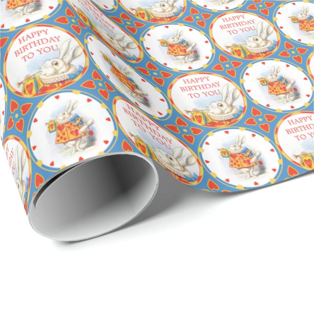 Papier Cadeau Alice en rouge blanc d'anniversaire de lapin du (Coin rond)