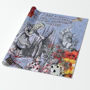 Papier Cadeau Alice nonsense rideau merveilleux - Bleu