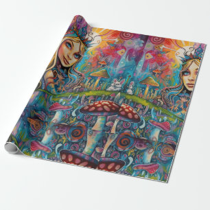 Papier Cadeau Alice psychédélique au pays des merveilles Thème d