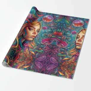 Papier Cadeau Alice psychédélique au pays des merveilles Thème f