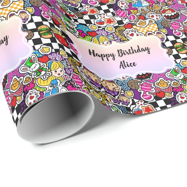 Papier Cadeau Alice's Wonderland Mad Hatter Tea Party INVITATION (Coin rond)