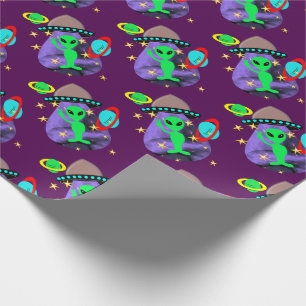 Papier Cadeau Alien Dans l'espace extra-atmosphérique amusant En
