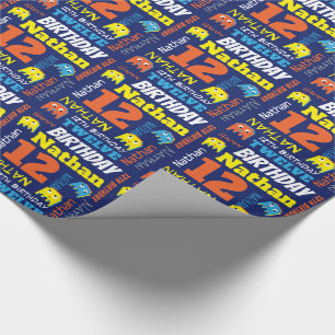 Papier Cadeau alien de jeu par pixels personnalisation de 12e an