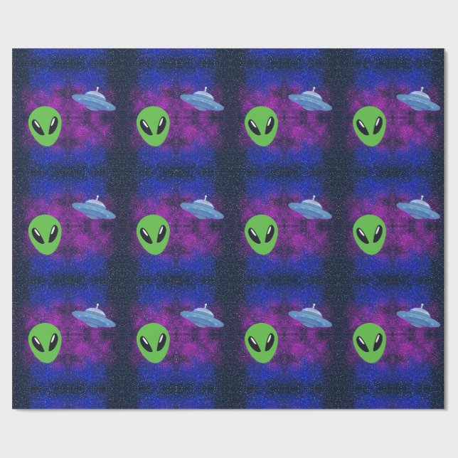 Papier Cadeau Alien de l'espace (Plat)
