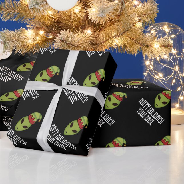 Papier Cadeau Alien vert elfe coutume noir Noël (Vacances)