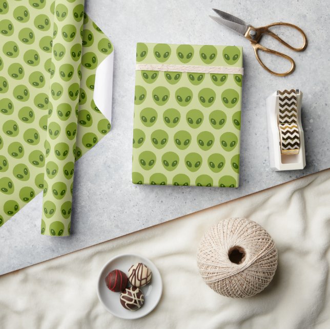 Papier Cadeau Alien vert mignon en tête de Motif (Artisanat)