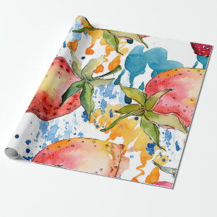Papier Cadeau Alimentation saine fraise. Arrière - plan aquarell