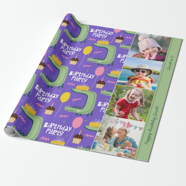 Papier Cadeau Alligator Motif fête d'anniversaire Texte et photo (Déroulé)