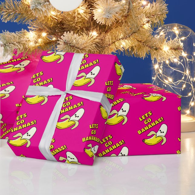 Papier Cadeau Allons Bananes, Rose Clair (Vacances)
