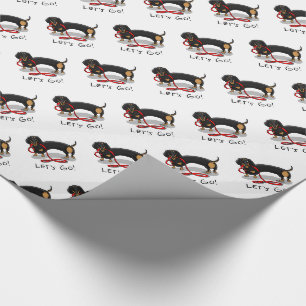 Papier Cadeau Allons-y ! Dachshund Chien (noir et bronzé) Drôle 