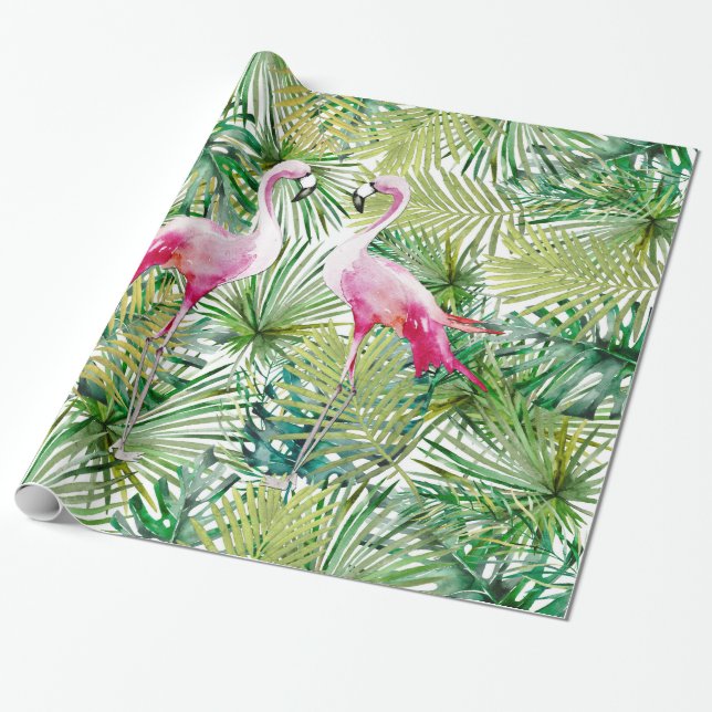 Papier Cadeau Aloha Flamant rose Oiseau animal dans la jungle (Déroulé)