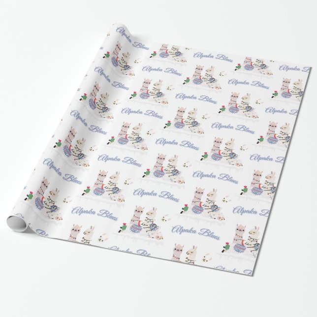 Papier Cadeau Alpaka Blues (Déroulé)