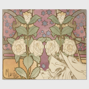 Papier Cadeau Alphonse Mucha Étoiles Élégantes Art Nouveau Camél