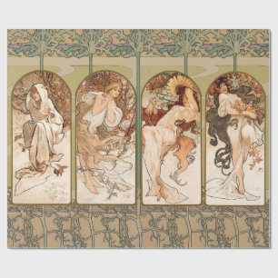 Papier Cadeau Alphonse Mucha Quatre Saisons Panneau Art nouveau 