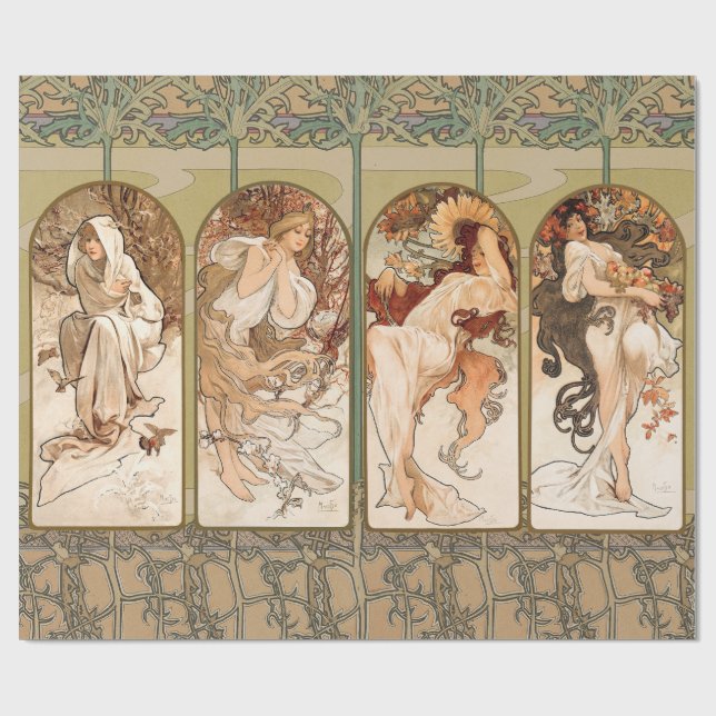 Papier Cadeau Alphonse Mucha The Seasons 1897 Art Nouveau (Plat)