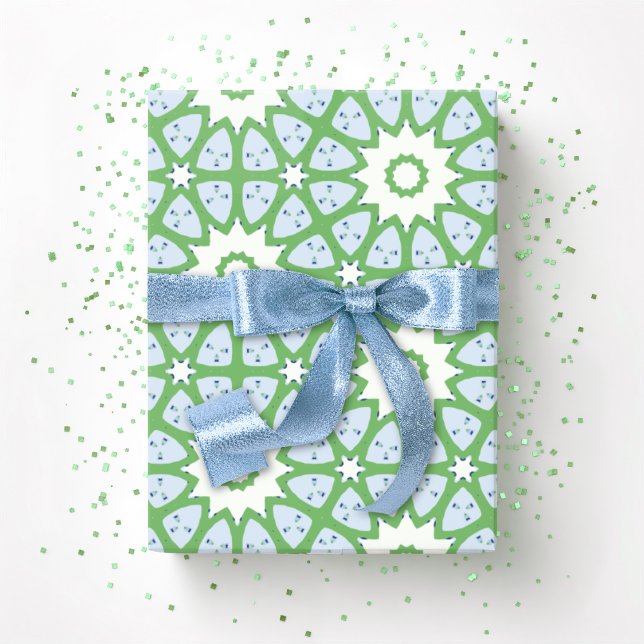 Papier Cadeau Amal Star Lattice in Slate and Green (Créateur téléchargé)