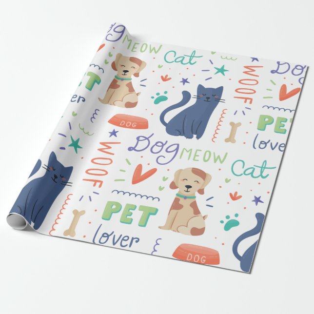 Papier Cadeau Amants d'animal familier de griffonnage (Déroulé)