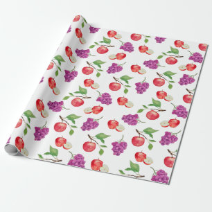 Papier Cadeau Amateur de fruits Raisins et Pommes