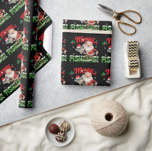 Papier Cadeau Amateurs de pêche Noël Père Noël