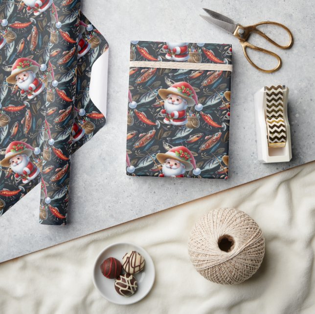 Papier Cadeau Amateurs de pêche Noël Père Noël (Artisanat)