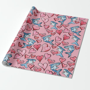 Papier Cadeau Amateurs de requins requins et Motif de coeur Vale