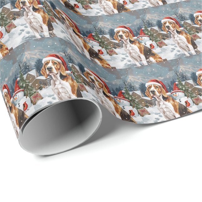 Papier Cadeau American English Foxhound Chien hiver Noël Joie (Coin rond)
