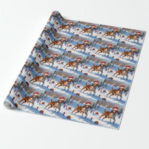 Papier Cadeau American English Foxhound Noël Festive Neige