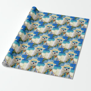 Papier Cadeau American Eskimo on Beach, cadeau d'été pour amoure