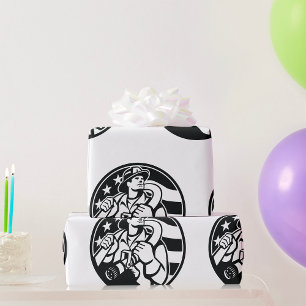 Papier Cadeau American Firefighter Hero Gras Noir Et Blanc