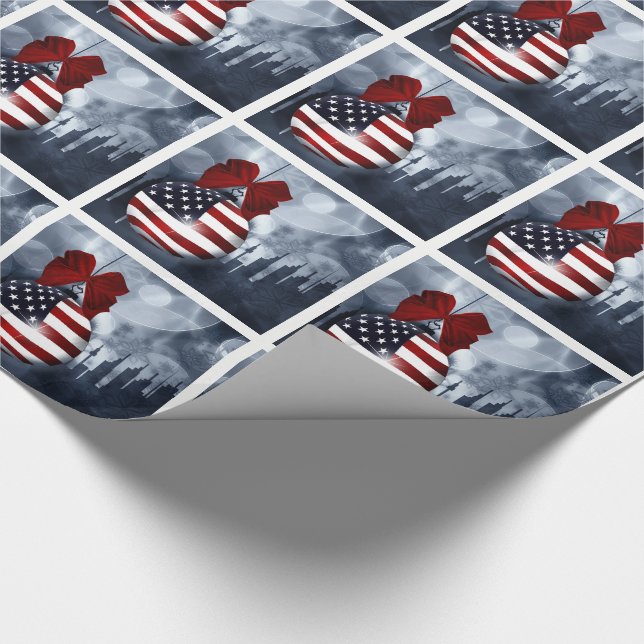 Papier Cadeau American Flag Christmas Orament and Skyline (Coin)