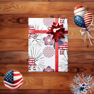 Papier Cadeau American Flag Fireworks Elephant 4 juillet