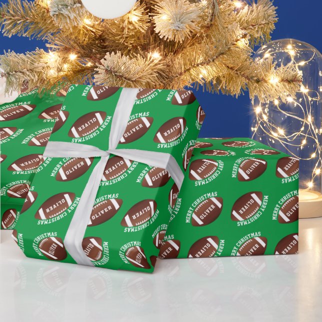Papier Cadeau American Football Balls Nom Green Christmas (Vacances)