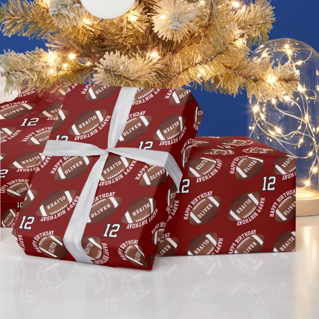 Papier Cadeau American Football Balls Nom Joyeux anniversaire (Vacances)