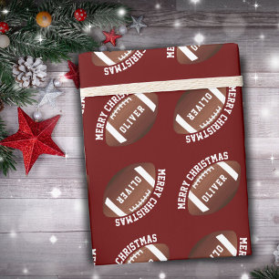 Papier Cadeau American Football Balls Nom Red Christmas