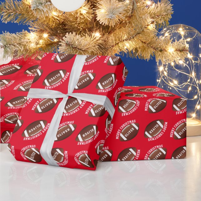 Papier Cadeau American Football Balls Nom Red Christmas (Vacances)