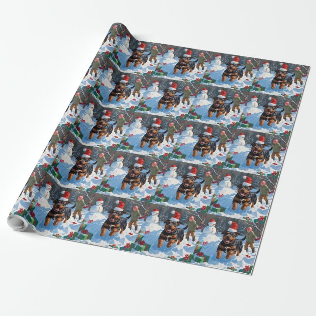 Papier Cadeau American Staffordshire Noël Festive Neige (Déroulé)