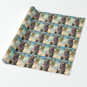 Papier Cadeau American Staffordshire sur la plage, cadeau d'été