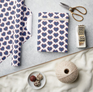 Papier Cadeau American Stars and Stripes Hearts Patriotique