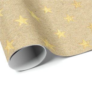 Papier Cadeau American Stars Kraft Gold Naturel Élégant Minimal