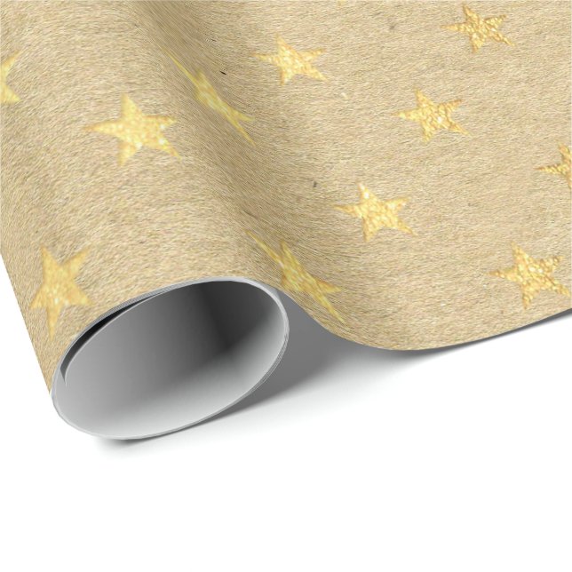Papier Cadeau American Stars Kraft Gold Naturel Élégant Minimal (Coin rond)