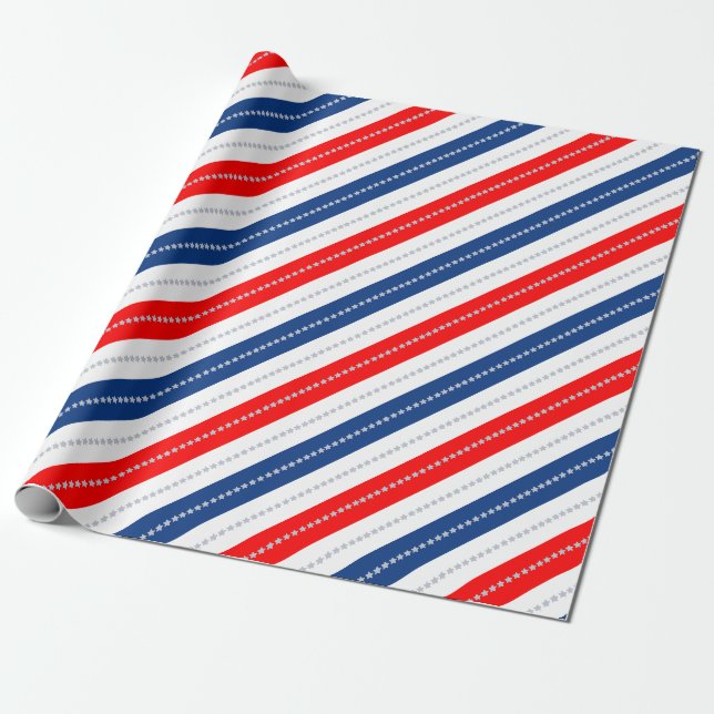 Papier Cadeau Americana Red White Blue Stars & Stripes (Déroulé)