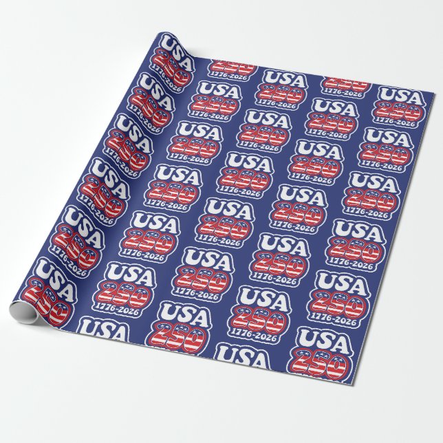 Papier Cadeau America's 250th Birthday - Groovy USA 250 (Déroulé)